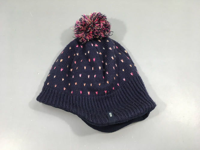 Bonnet bleu foncé coeurs pompon wed'ze, moins cher chez Petit Kiwi
