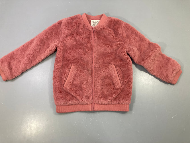 Gilet zippé rose fourrure synthétique, moins cher chez Petit Kiwi