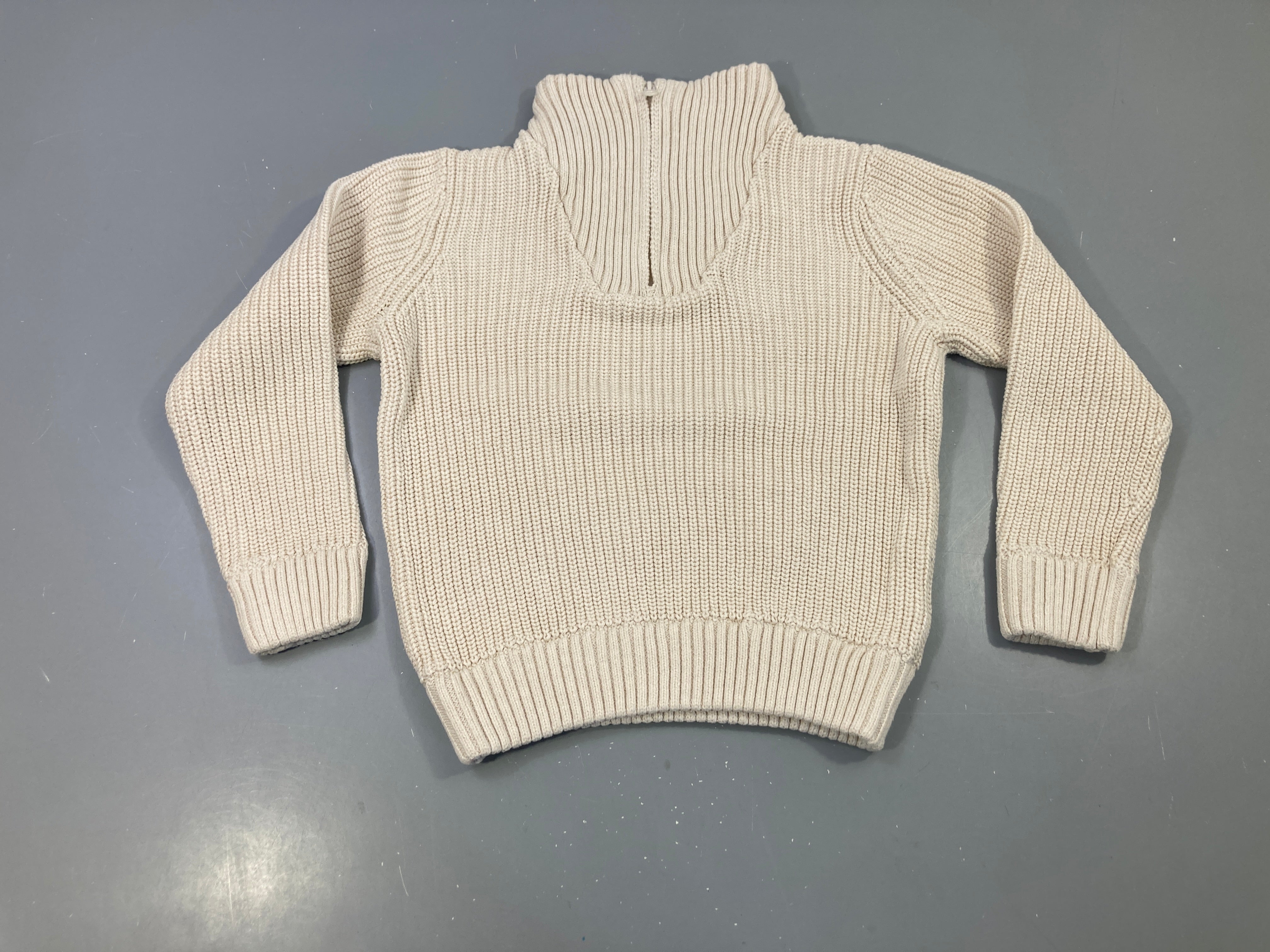 Pull écru tricot torsadé col zippé