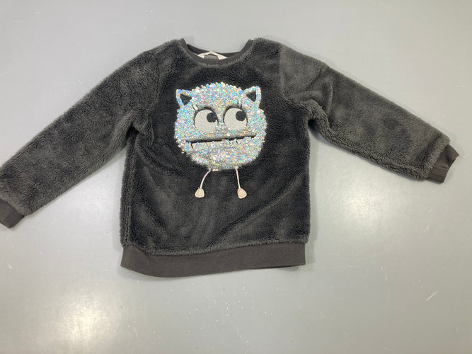 Pull gris velours monstre sequins réversible, moins cher chez Petit Kiwi