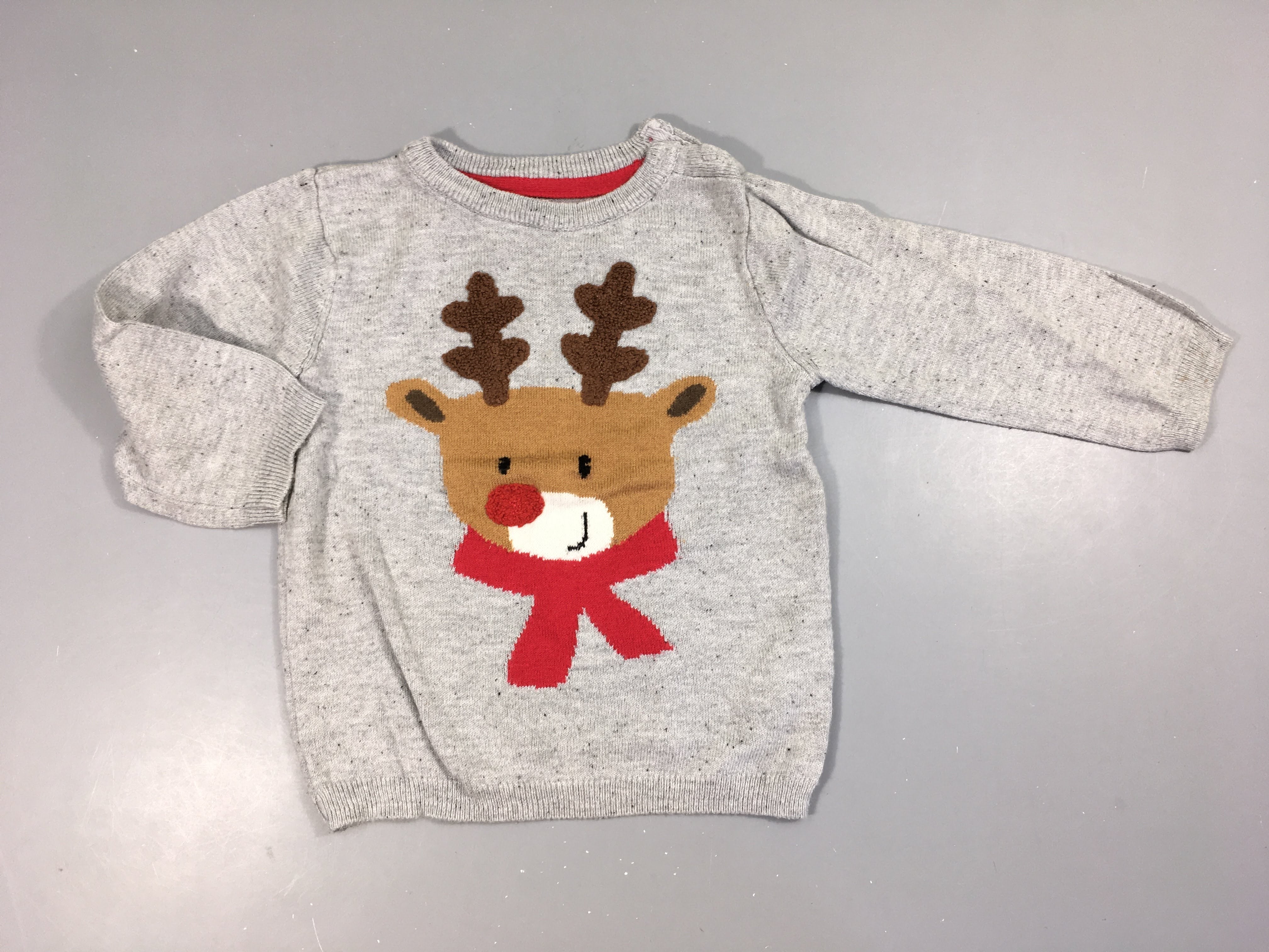 Pull de Noël gris Petites taches bas manches G