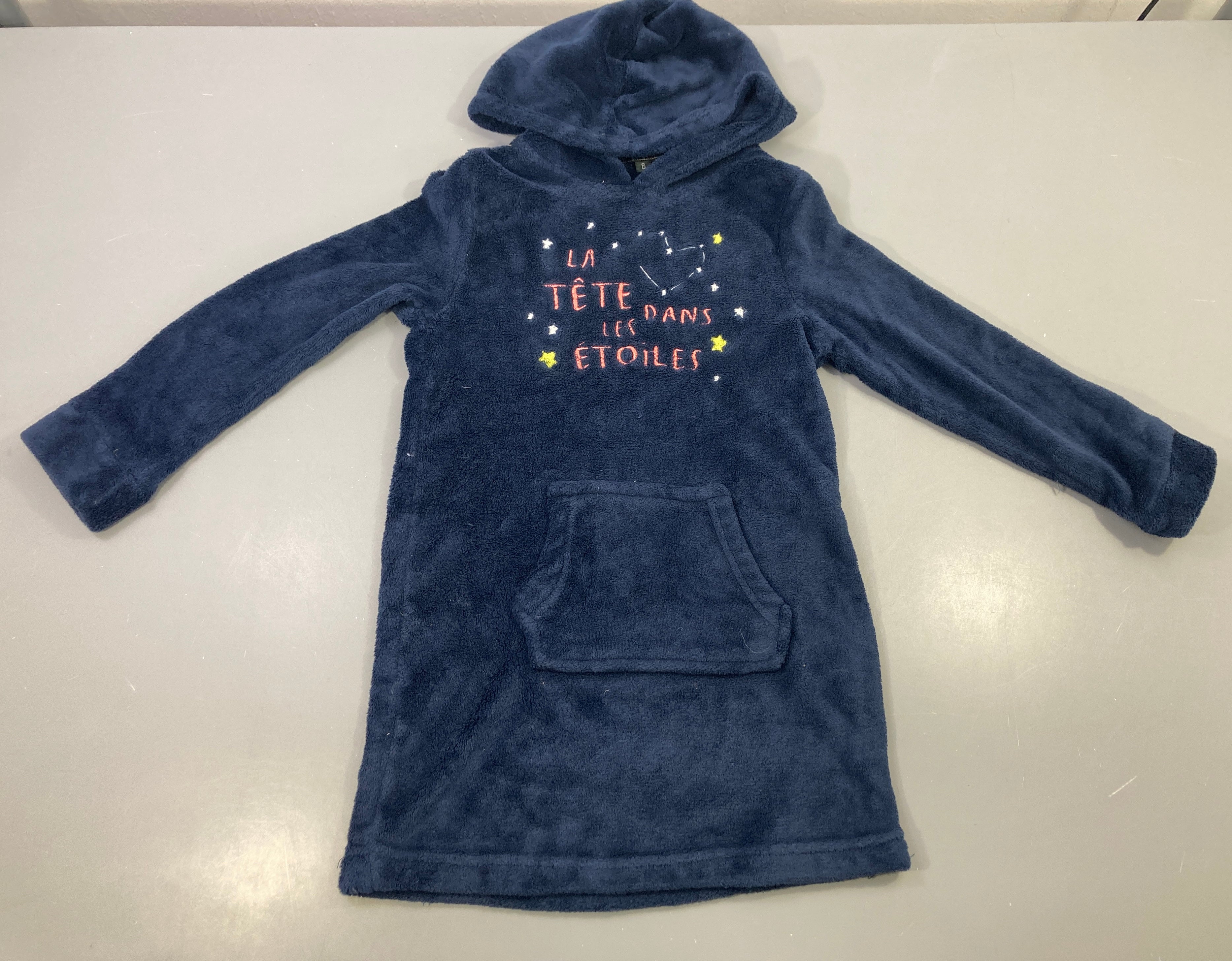 Robe de nuit m.l bleu marine velours capuche étoiles