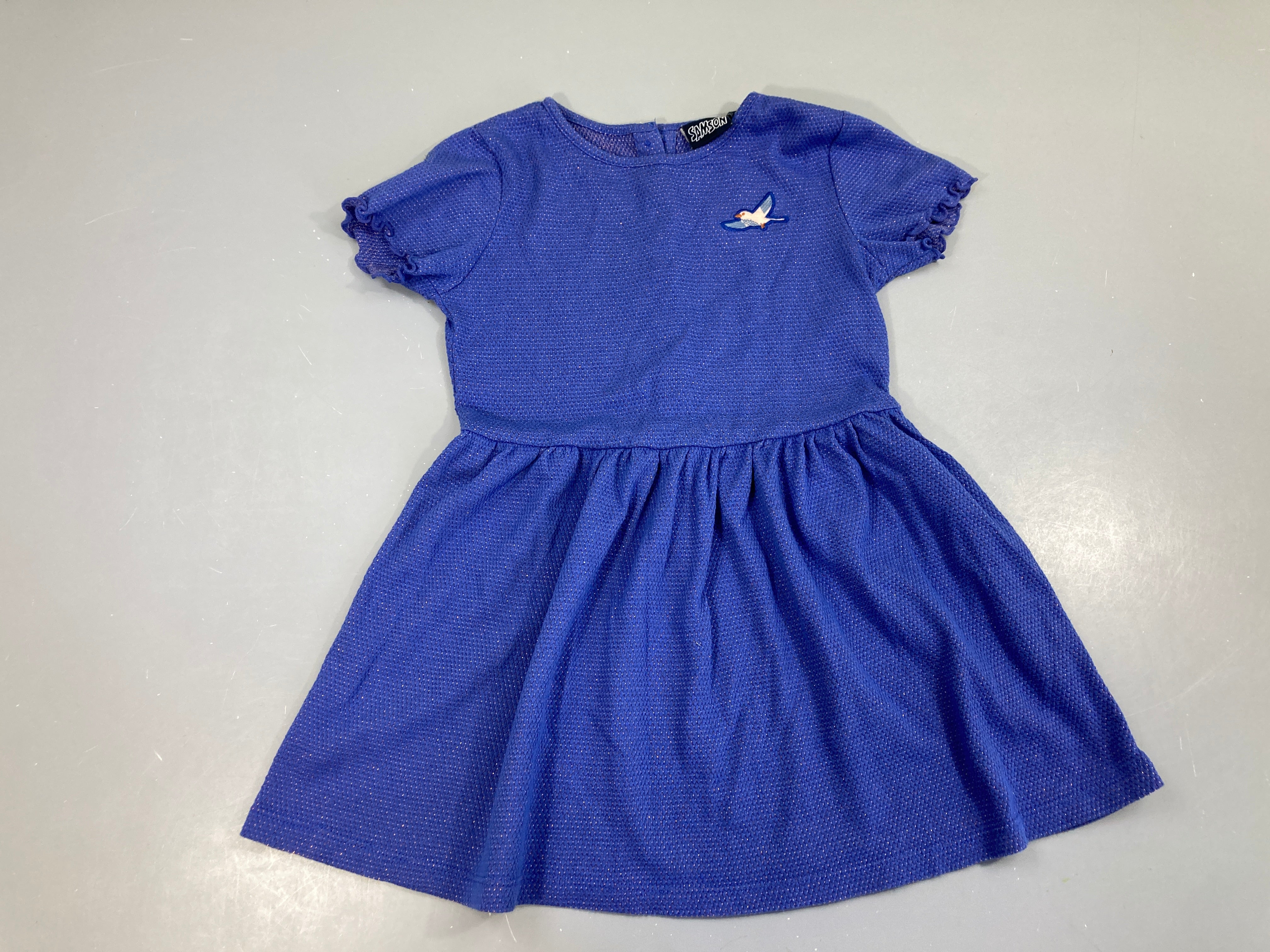 Robe m.c jersey bleu fil irisé oiseau