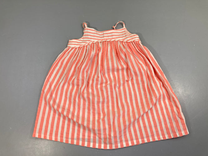 Robe fines bretelles beige ligné corail, moins cher chez Petit Kiwi