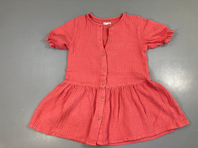Robe chemise m.c gaze de coton corail, légèrement bouloché, moins cher chez Petit Kiwi