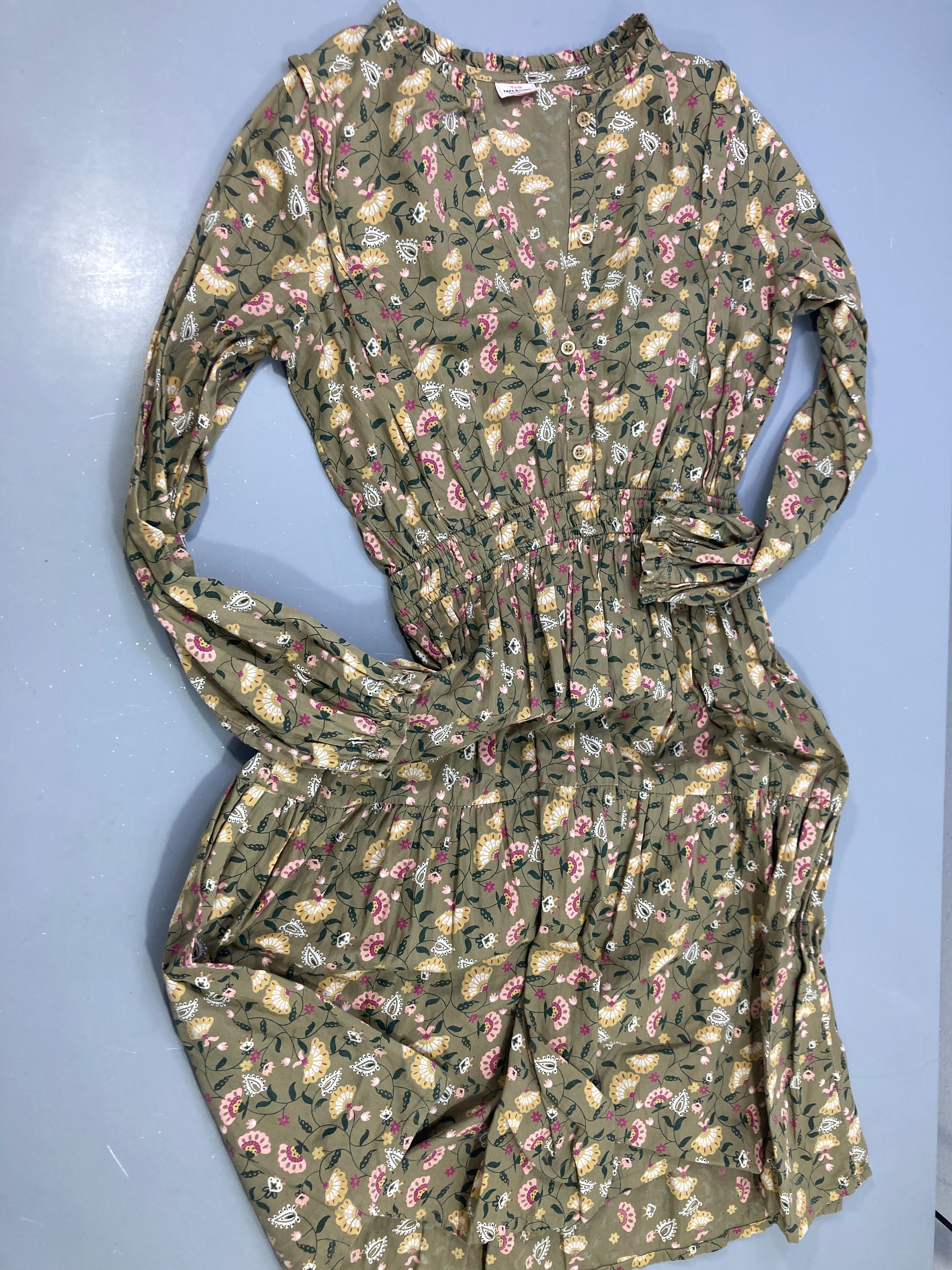 Robe m.l coton kaki à fleurs