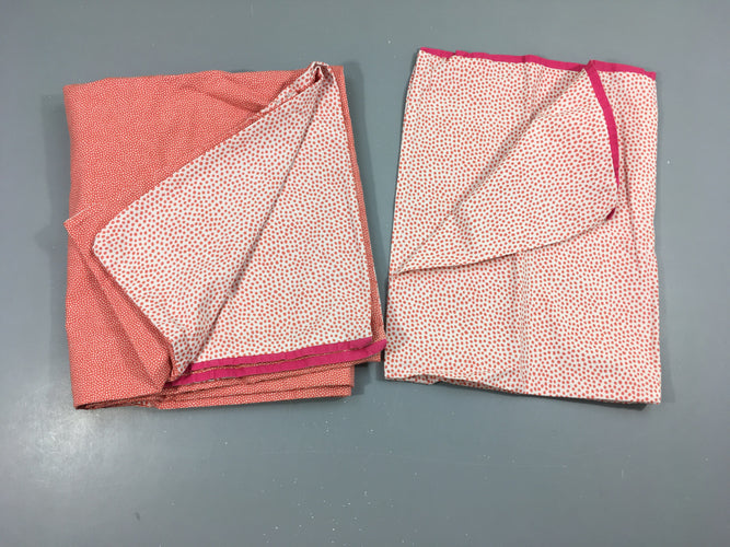 Ensemble draps de lit 120x60cm gris chiné corail pois drap housse/taie, moins cher chez Petit Kiwi