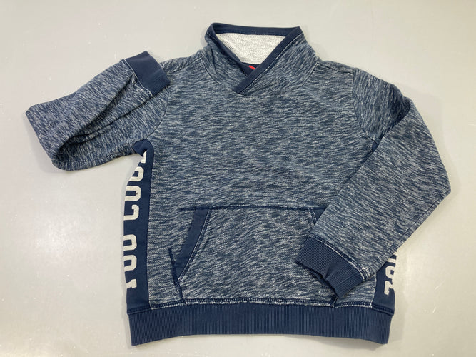 Sweat bleu foncé chiné, légèrement usé manches, moins cher chez Petit Kiwi