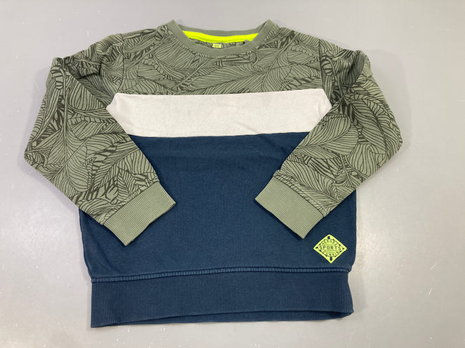Sweat kaki/blanc/bleu foncé, blanc légèrement grisé, moins cher chez Petit Kiwi
