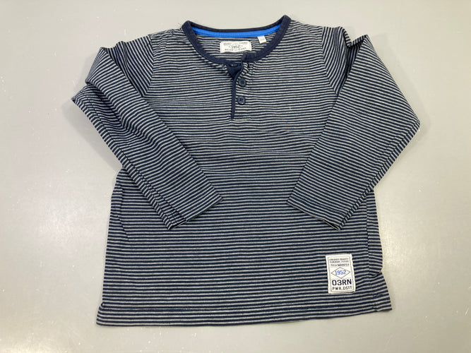 T-shirt m.l rayé bleu foncé/blanc, 3 boutons au col, moins cher chez Petit Kiwi