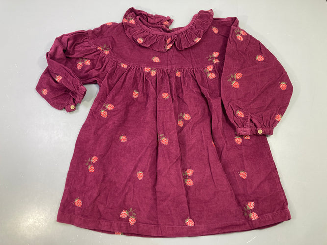 Robe m.l velours bordeaux fruits brodés, moins cher chez Petit Kiwi