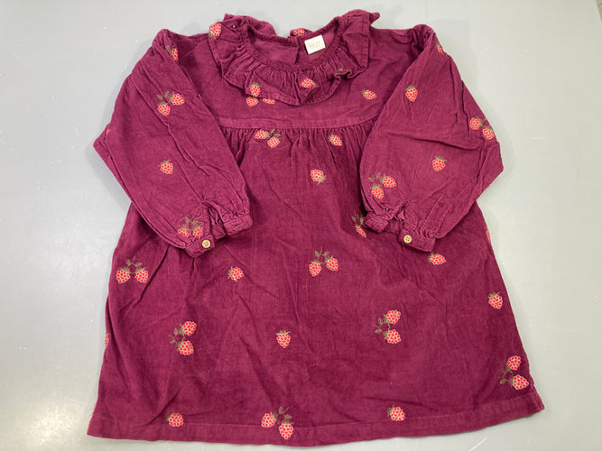 Robe m.l velours bordeaux fruits brodés, moins cher chez Petit Kiwi