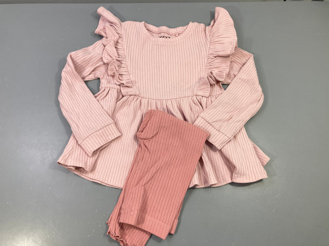 Ensemble robe m.l jersey rose pâle + legging rose, défraichi, moins cher chez Petit Kiwi