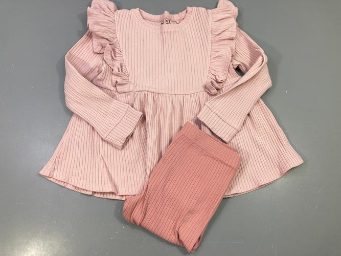 Ensemble robe m.l jersey rose pâle + legging rose, défraichi, moins cher chez Petit Kiwi