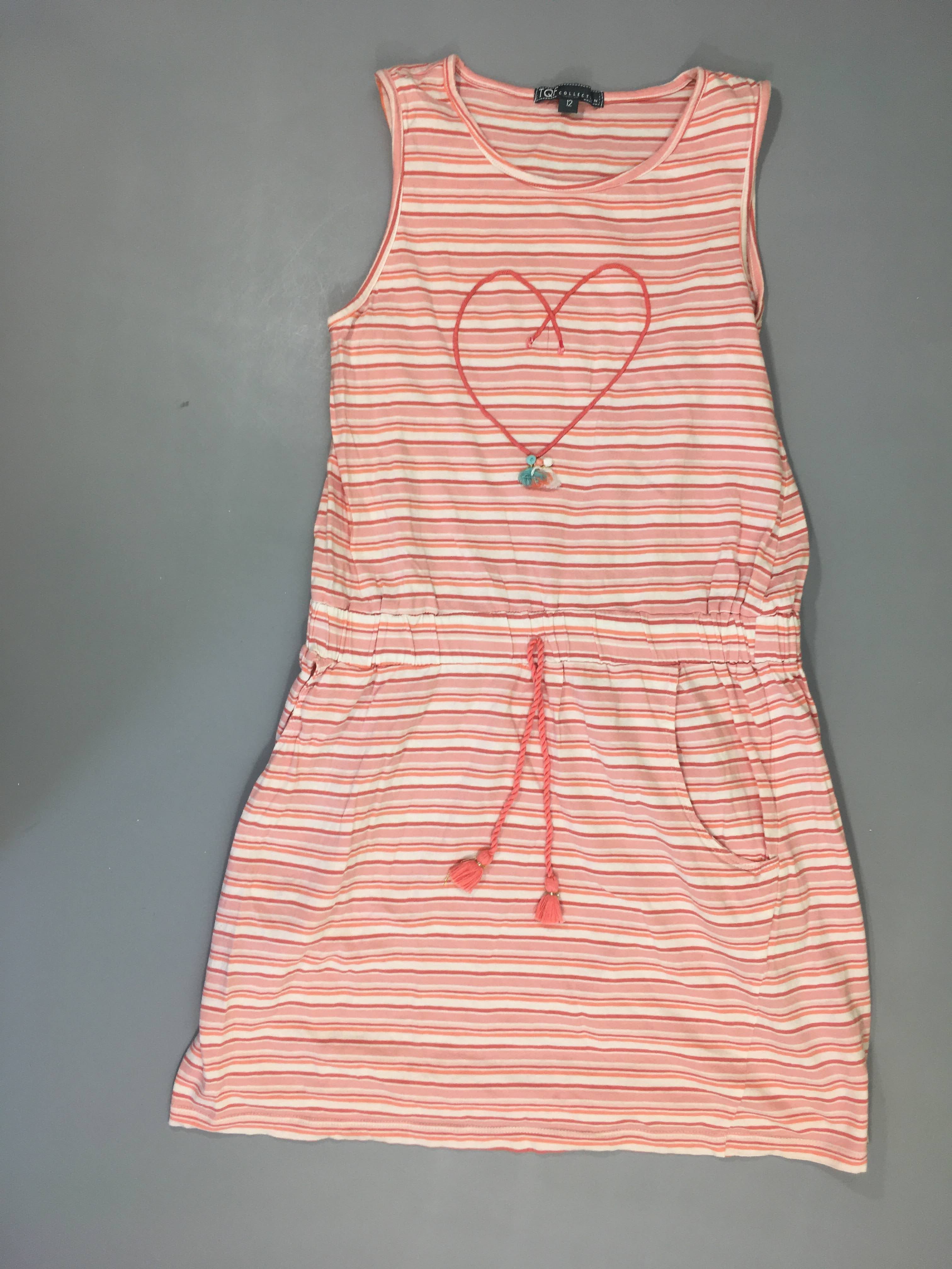 Robe s.m jersey blanc rayé rose coeur cordons