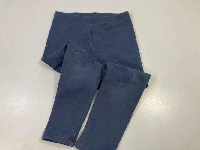 Legging jersey épais bleu foncé, fleur sur les genoux, moins cher chez Petit Kiwi