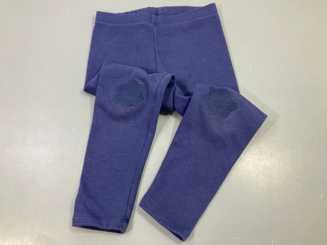 Legging jersey bleu, fleur sur les genoux, moins cher chez Petit Kiwi