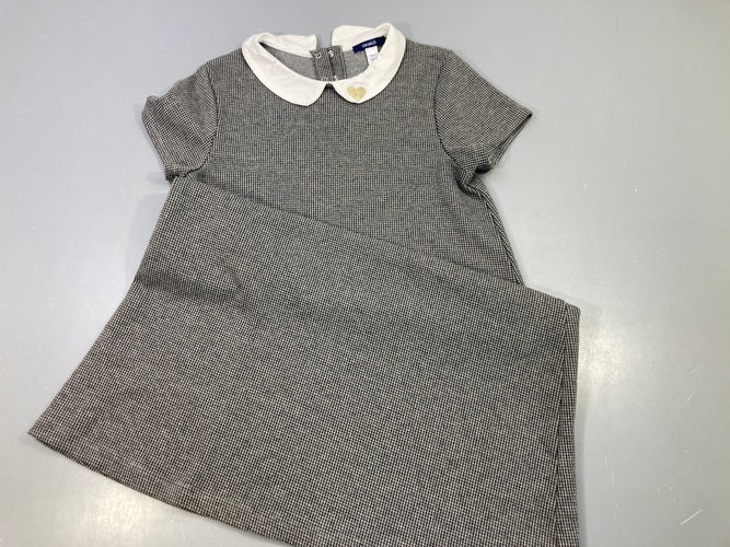 Robe m.c grise motif pied de poule noir col claudine blanc, moins cher chez Petit Kiwi