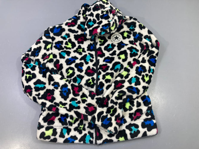Gilet zippé à capuche en polaire blanc imprimé léopard noir/bleu/rose, CONVERSE, moins cher chez Petit Kiwi