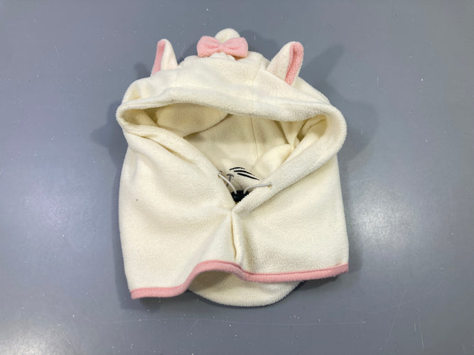 Capuche chat en polaire blanc et rose, moins cher chez Petit Kiwi