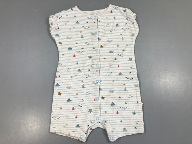 Combishort jersey blanc rayé bleu motif mer, moins cher chez Petit Kiwi