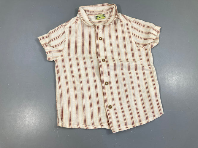Chemise m.c beige lignée rouge/orange, moins cher chez Petit Kiwi