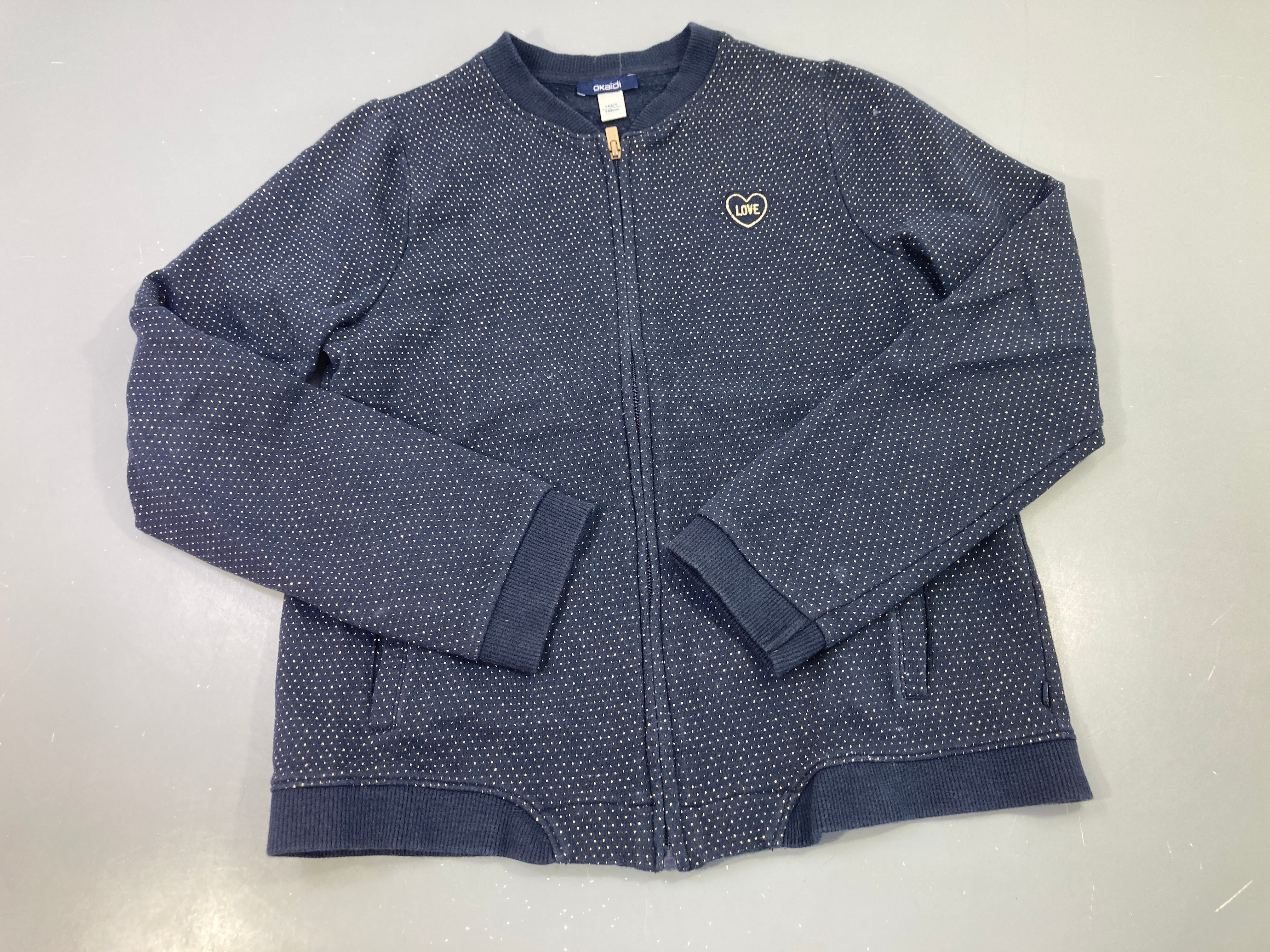 Gilet zippé bleu foncé petits points dorés en jersey épais