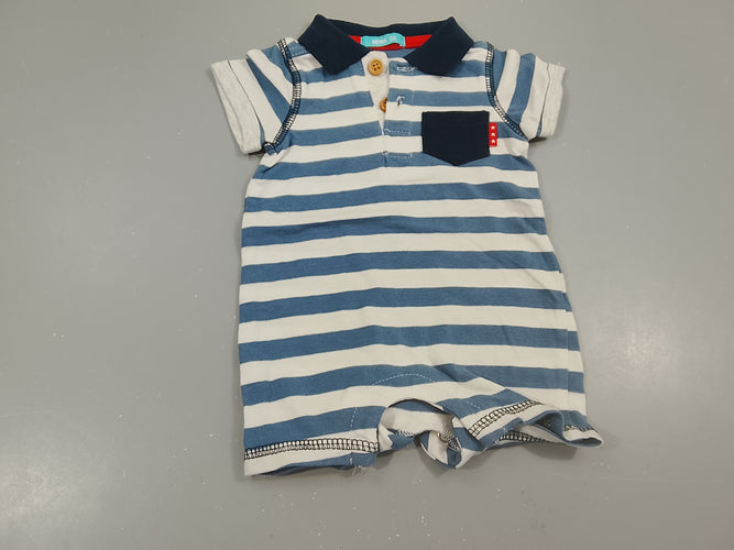 Combishort blanc rayé bleu, petite poche et col bleu marine, moins cher chez Petit Kiwi
