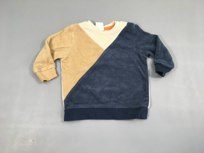 Pull éponge beige/bleu, moins cher chez Petit Kiwi