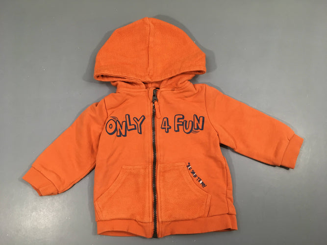 Sweat zippéà capuche orange Only 4 Fun, mini tache à l'avant, moins cher chez Petit Kiwi