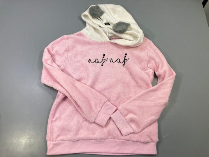 Sweat à capuche souris rose en polaire, légèrement bouloché, moins cher chez Petit Kiwi