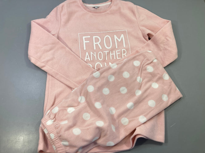 Pyjama rose pâle à pois en polar, moins cher chez Petit Kiwi