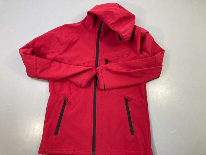 Veste softshell de randonnée zippée à capuche rouge framboise, moins cher chez Petit Kiwi