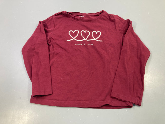 T-shirt m.l bordeaux coeurs Loops of Love, moins cher chez Petit Kiwi