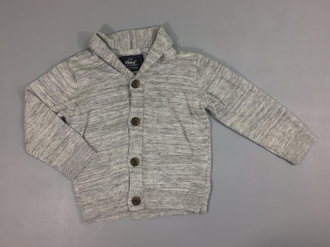 Gilet gris chiné col châle, légèrement bouloché, moins cher chez Petit Kiwi