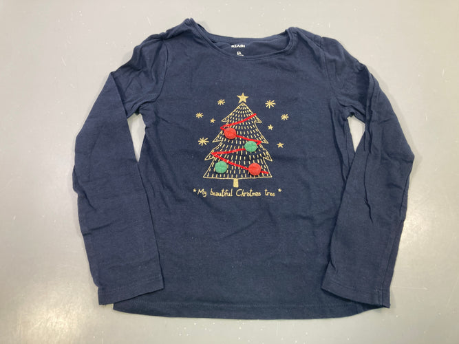 T-shirt m.l bleu marine sapin de Noël pompons, moins cher chez Petit Kiwi