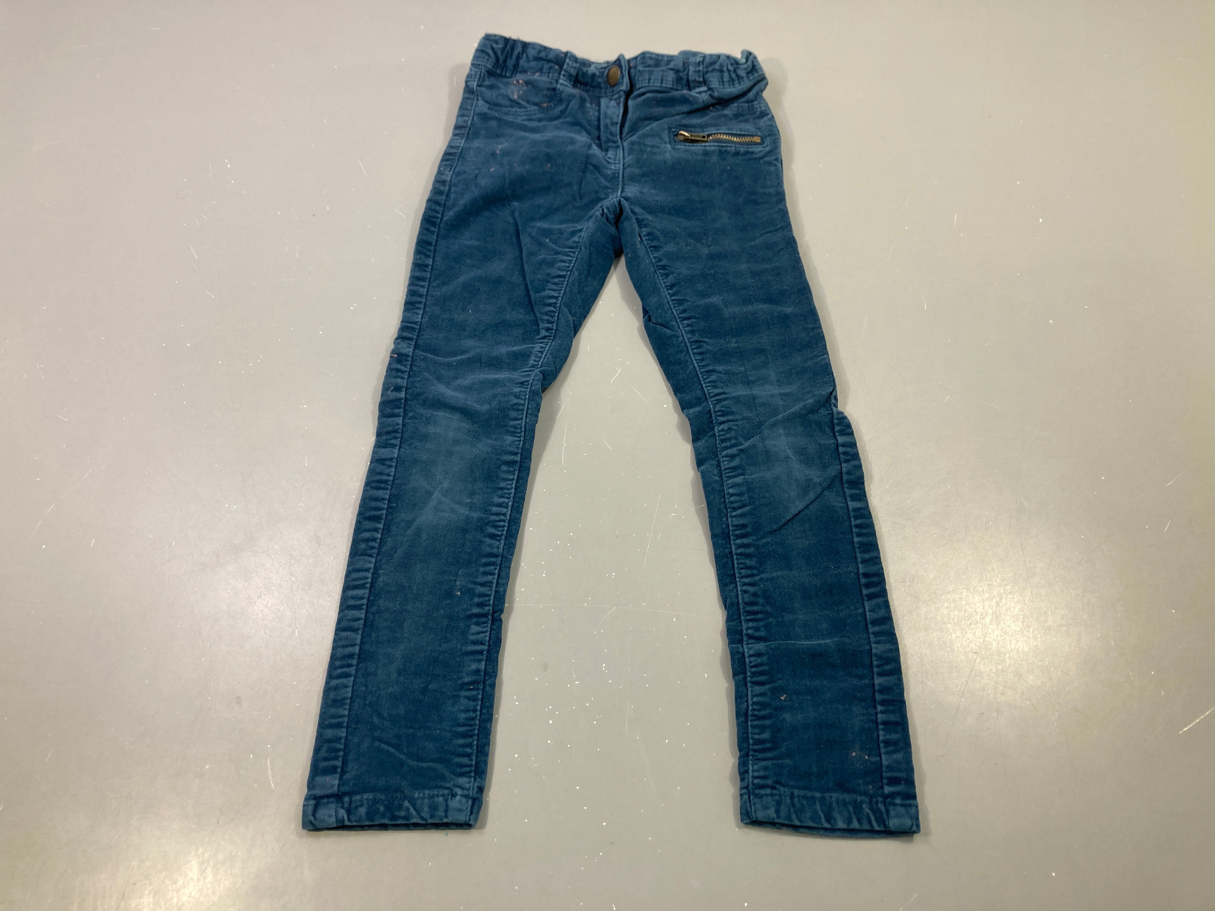 Pantalon velours bleu poche zippée skinny fit