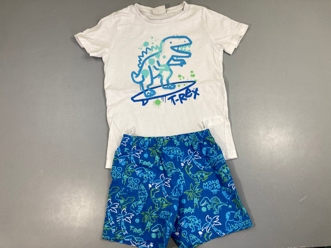 Pyjashort 2pcs jersey blanc-bleu Dino, moins cher chez Petit Kiwi