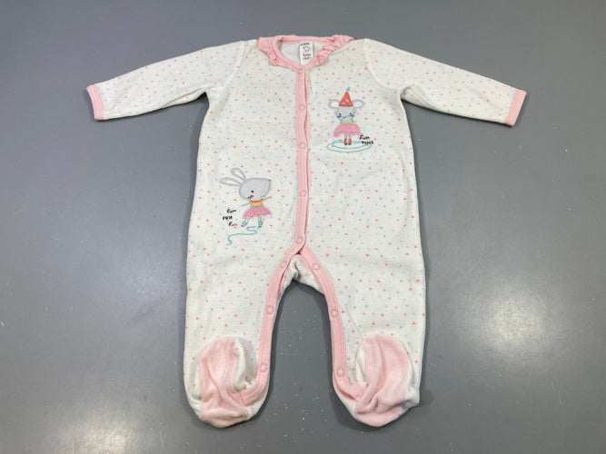 Pyjama velours blanc à pois lapins souris, moins cher chez Petit Kiwi