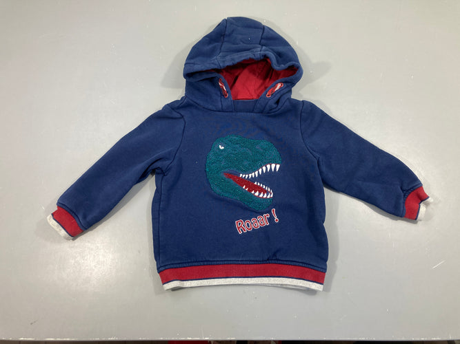 Sweat à capuche bleu foncé tête de dino, moins cher chez Petit Kiwi