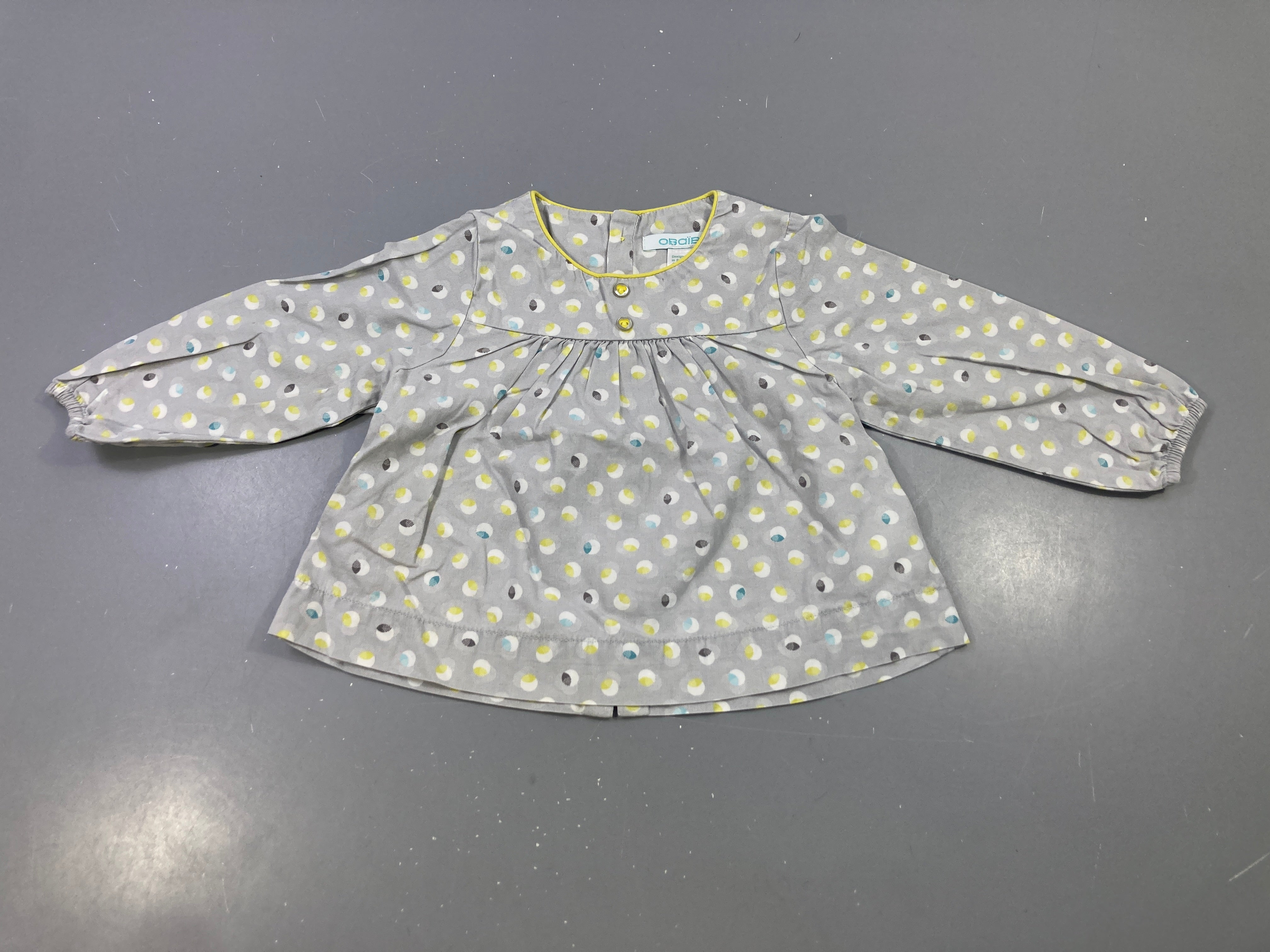 Blouse m.l grise à pois multicolores