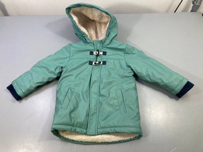 Veste cirée verte capuche doublé fourrure synthétique, moins cher chez Petit Kiwi