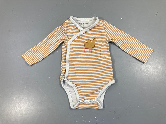 Body m.l blanc rayé brun King, moins cher chez Petit Kiwi