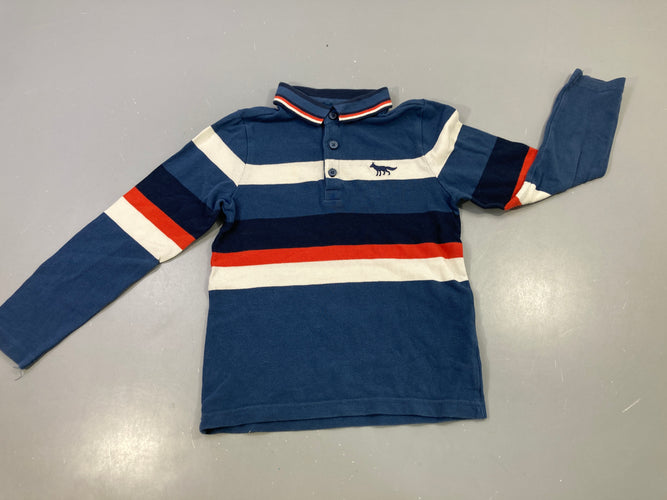 Polo m.l rayé bleu/orange, renard brodé, moins cher chez Petit Kiwi