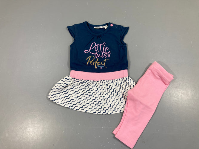 Tunique m.c jersey bleu/rose + Legging rose, légèrement bouloché, moins cher chez Petit Kiwi