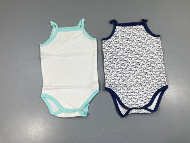 2 bodies fines bretelles blanc/bleu oiseaux, moins cher chez Petit Kiwi
