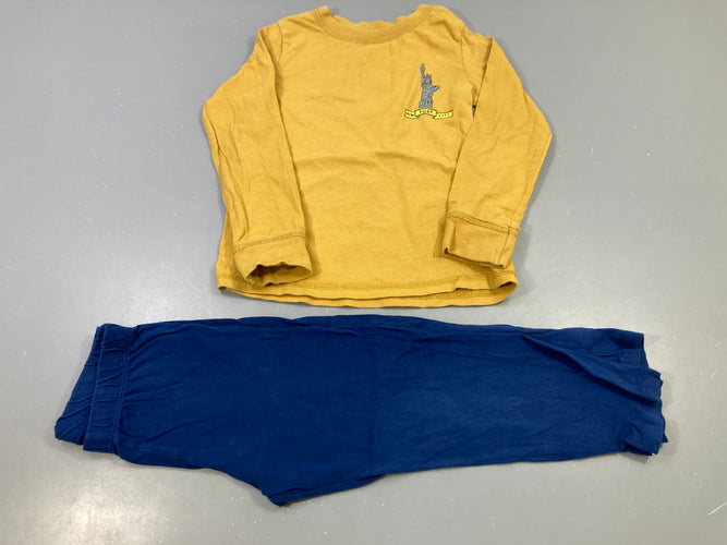 Pyjama 2pcs jaune moutarde statue liberté, bas bleu marine, moins cher chez Petit Kiwi