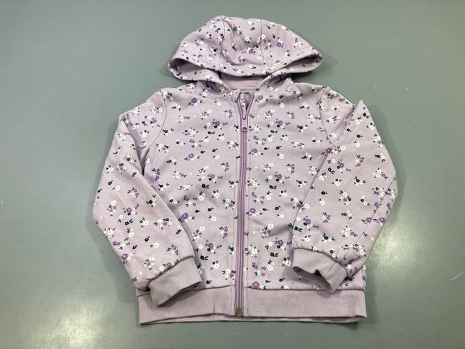 Sweat zippé capuche mauve fleuri, moins cher chez Petit Kiwi