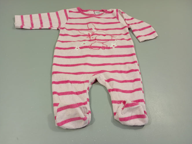Pyjama velours  rose clair rayé rose, lapine, moins cher chez Petit Kiwi