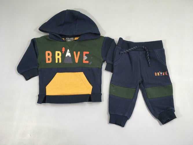 Sweat vert/bleu Brave à capuche + pantalon de training, bouloché, moins cher chez Petit Kiwi